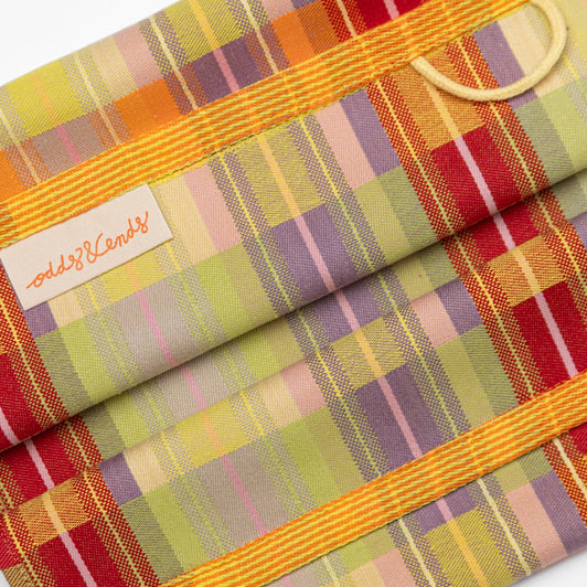 Foekje Fleur tea towel 60C basket in colorful woven design, made from surplus cotton yarns, 50 x 70 cm, sustainable and made in Portugal
