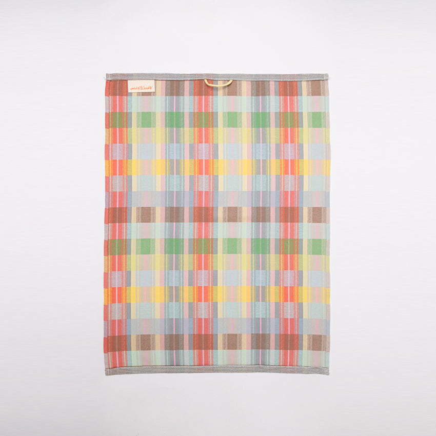 Foekje Fleur tea towel 60A basket in colorful woven design, made from surplus cotton yarns, 50 x 70 cm, sustainable and made in Portugal