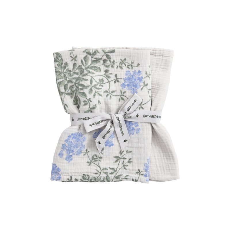 Garbo & Friends swaddle 2 pack blanket made from premium cotton muslin, 110x110 cm, featuring a textured, soft, and lightweight design with signature patterns, perfect for swaddling, stroller use, or daytime naps
