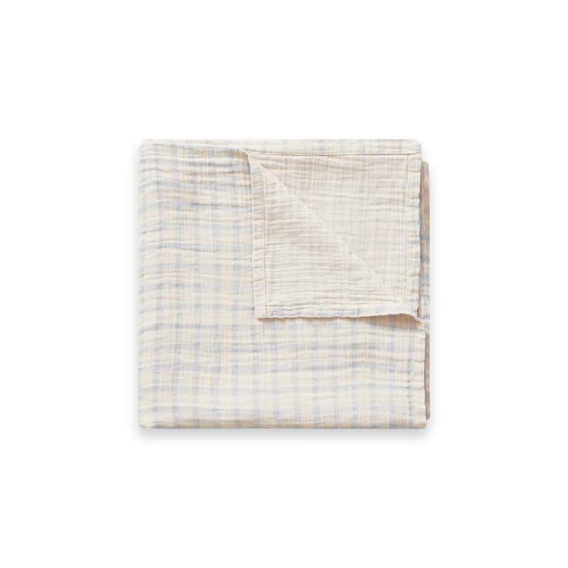 Garbo & Friends swaddle blanket made from premium cotton muslin, 110x110 cm, featuring a textured, soft, and lightweight design with signature patterns, perfect for swaddling, stroller use, or daytime naps.