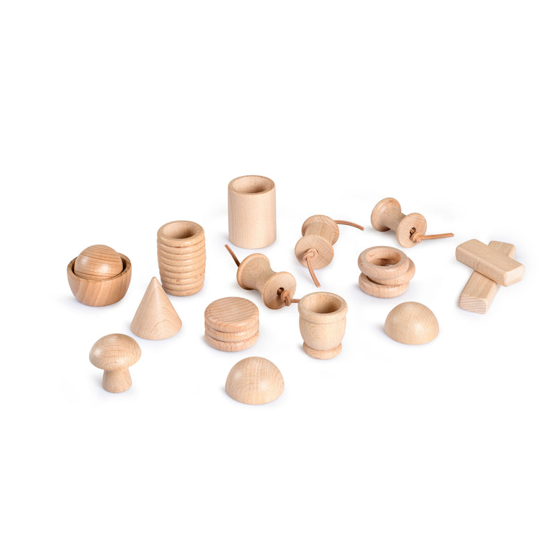 Grapat set of 20 natural wooden elements for sensory and discovery play, treated with vegetable wax, safe for ages 10 months+