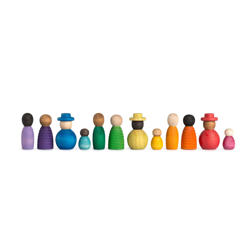 Grapat set of 12 Nins in skin tones with slim, wide, striped, and baby figures – eco-friendly, inclusive wooden toys for imaginative play
