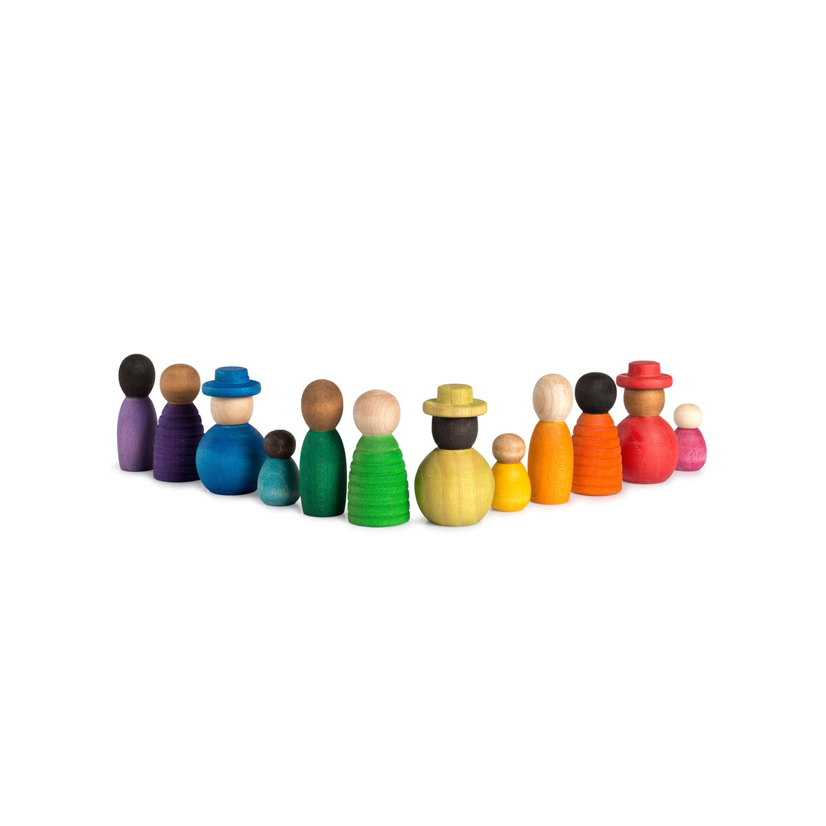 Grapat set of 12 Nins in skin tones with slim, wide, striped, and baby figures – eco-friendly, inclusive wooden toys for imaginative play