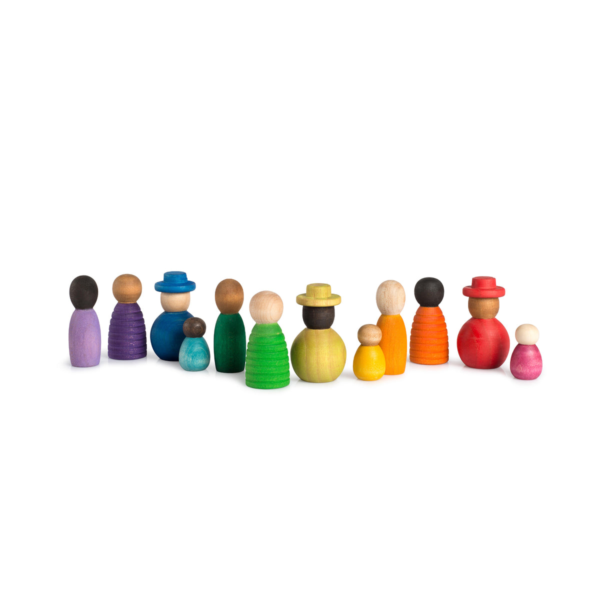 Grapat set of 12 Nins in skin tones with slim, wide, striped, and baby figures – eco-friendly, inclusive wooden toys for imaginative play