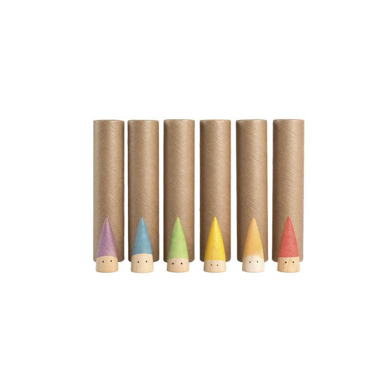 Grapat Baby Sticks set with 6 miniature wooden figures in soft colours and 6 cardboard tubes for imaginative play