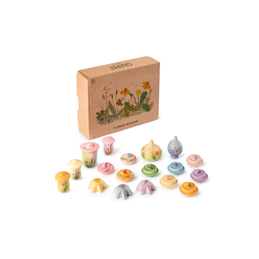 Grapat Flower Meadow set with colourful hand-painted wooden flowers for open-ended play
