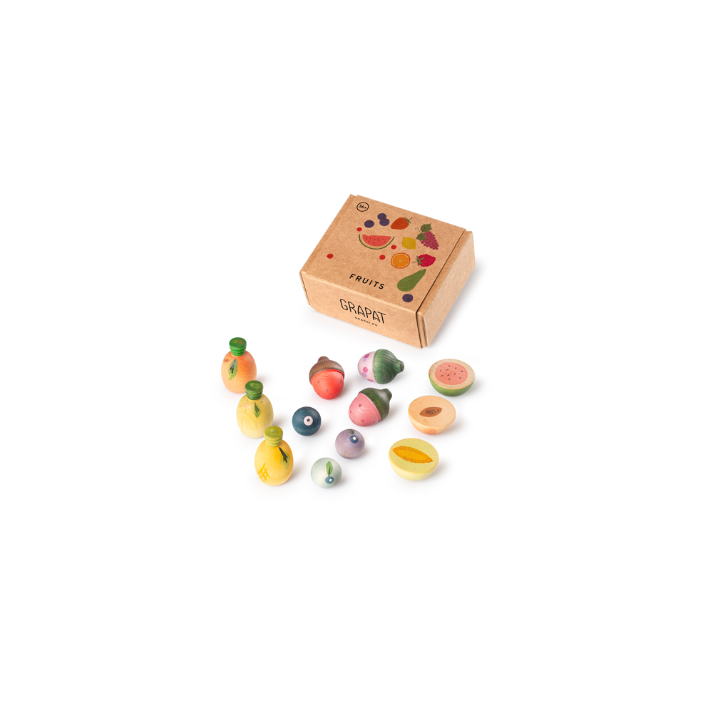 Grapat Fruits set with colourful hand-painted wooden fruit pieces for open-ended play