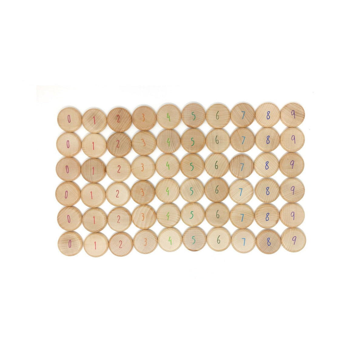 Grapat Coins to Count set with 60 numbered wooden coins in rainbow colours