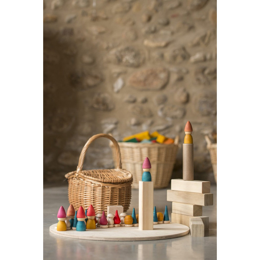 Grapat Nins Tomten wooden play set with Nins, coins, cones, mushrooms and small world pieces
