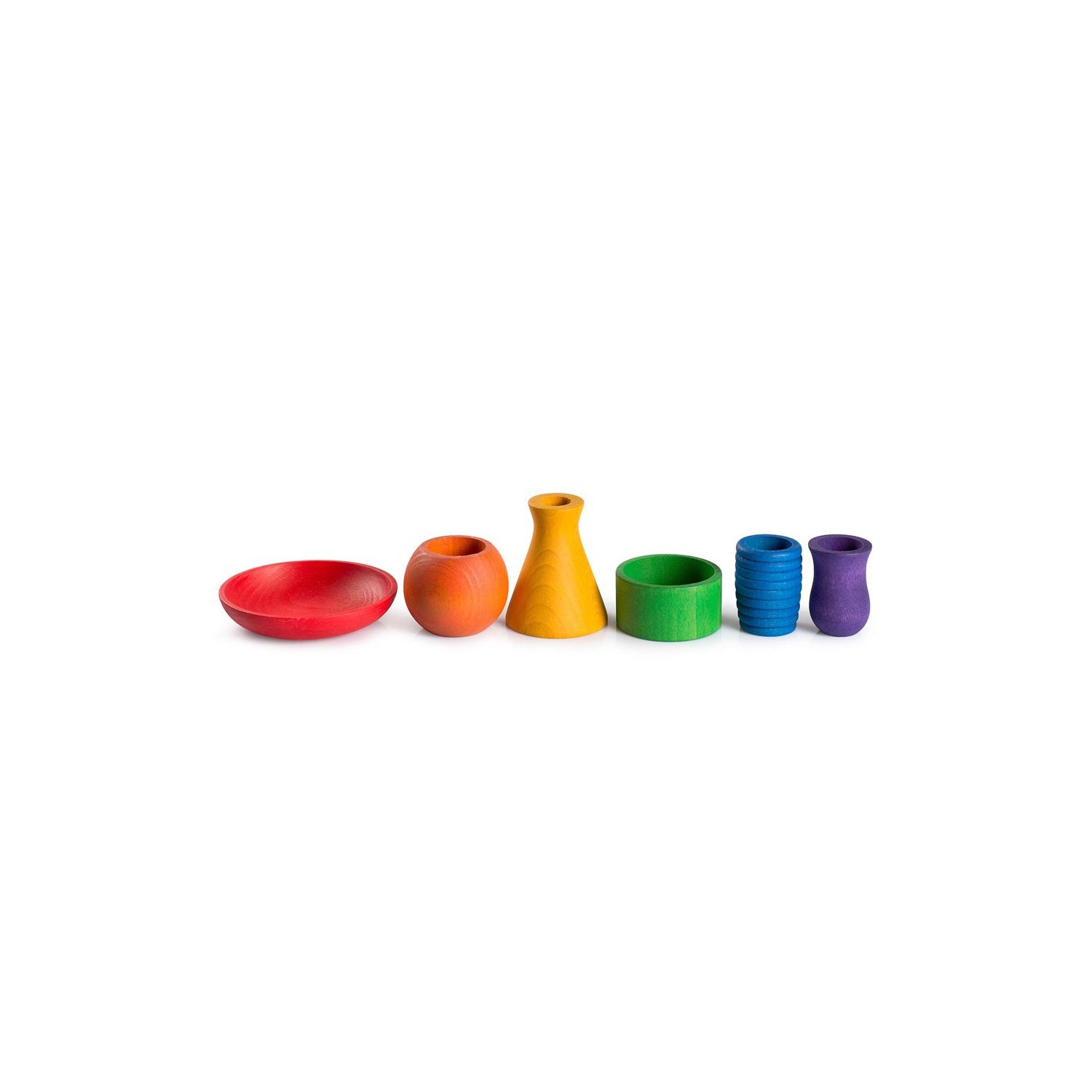 Grapat Pots set with six wooden pots in different sizes, shapes and rainbow colours