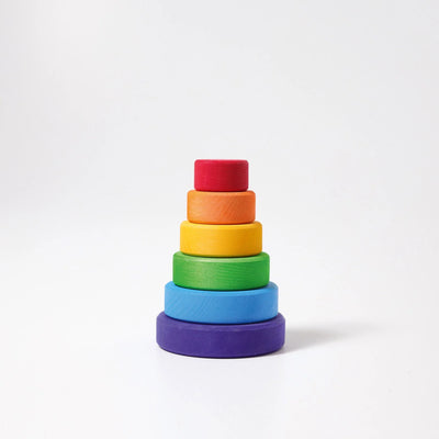 Grimms Disc Tower Small – colorful wooden stacking toy made from linden wood, ideal for developing motor skills