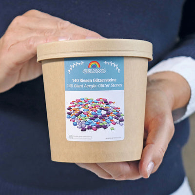 Set of 140 Grimms giant acrylic glitter stones in assorted shapes and colours with mirror-backed sparkle, loose parts for creative play