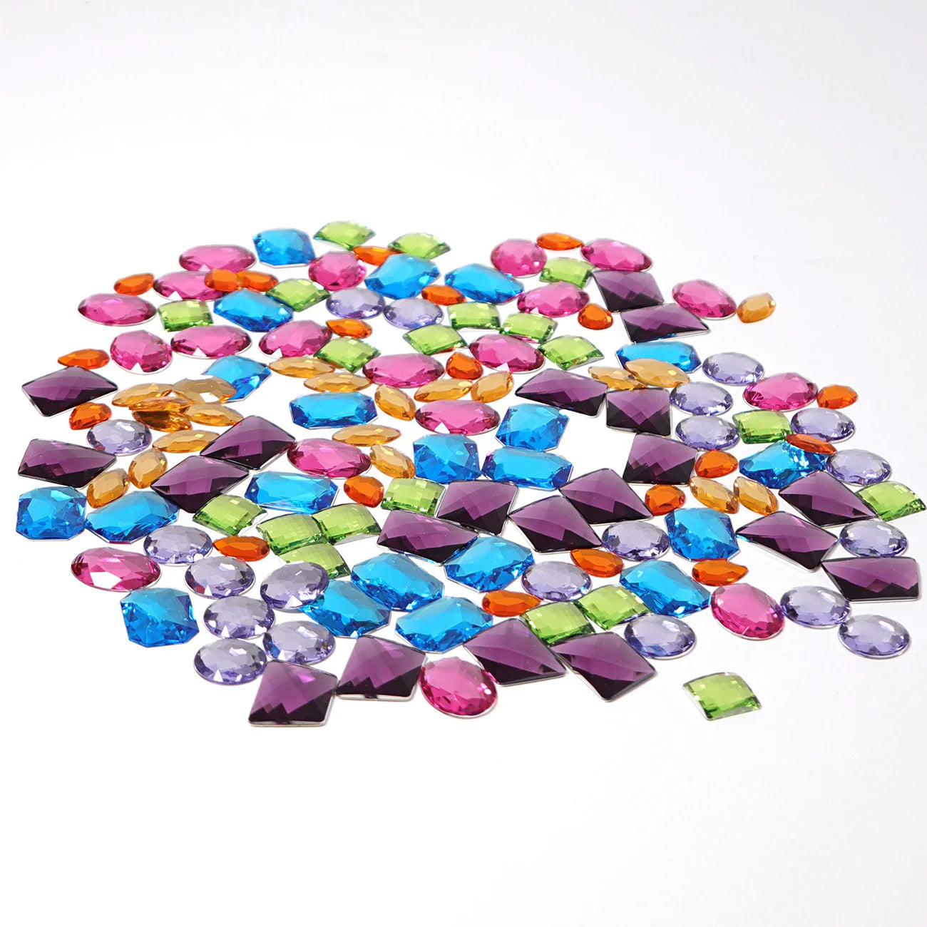 Set of 140 Grimms giant acrylic glitter stones in assorted shapes and colours with mirror-backed sparkle, loose parts for creative play
