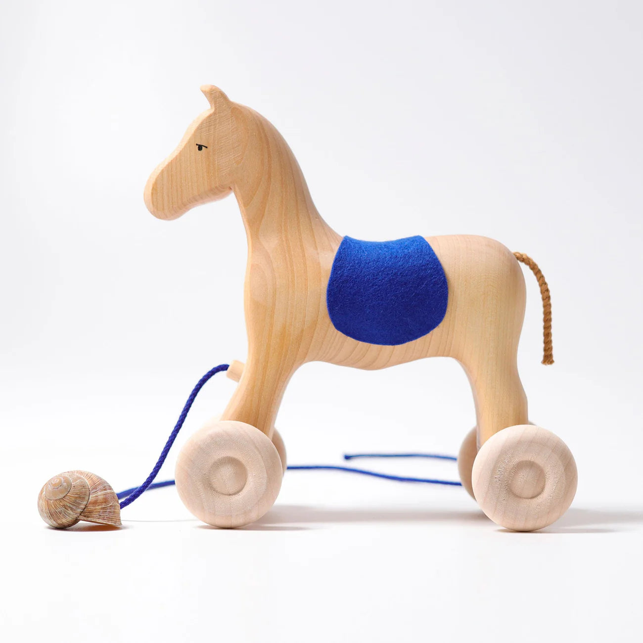 Grimms wooden pulling horse on wheels with string for toddlers 1+ years