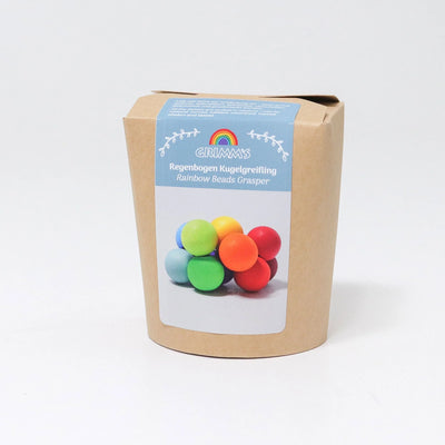 Grimms Rainbow Ball Grasping Toy – colorful wooden baby toy with 12 smooth beads for grasping and sensory play