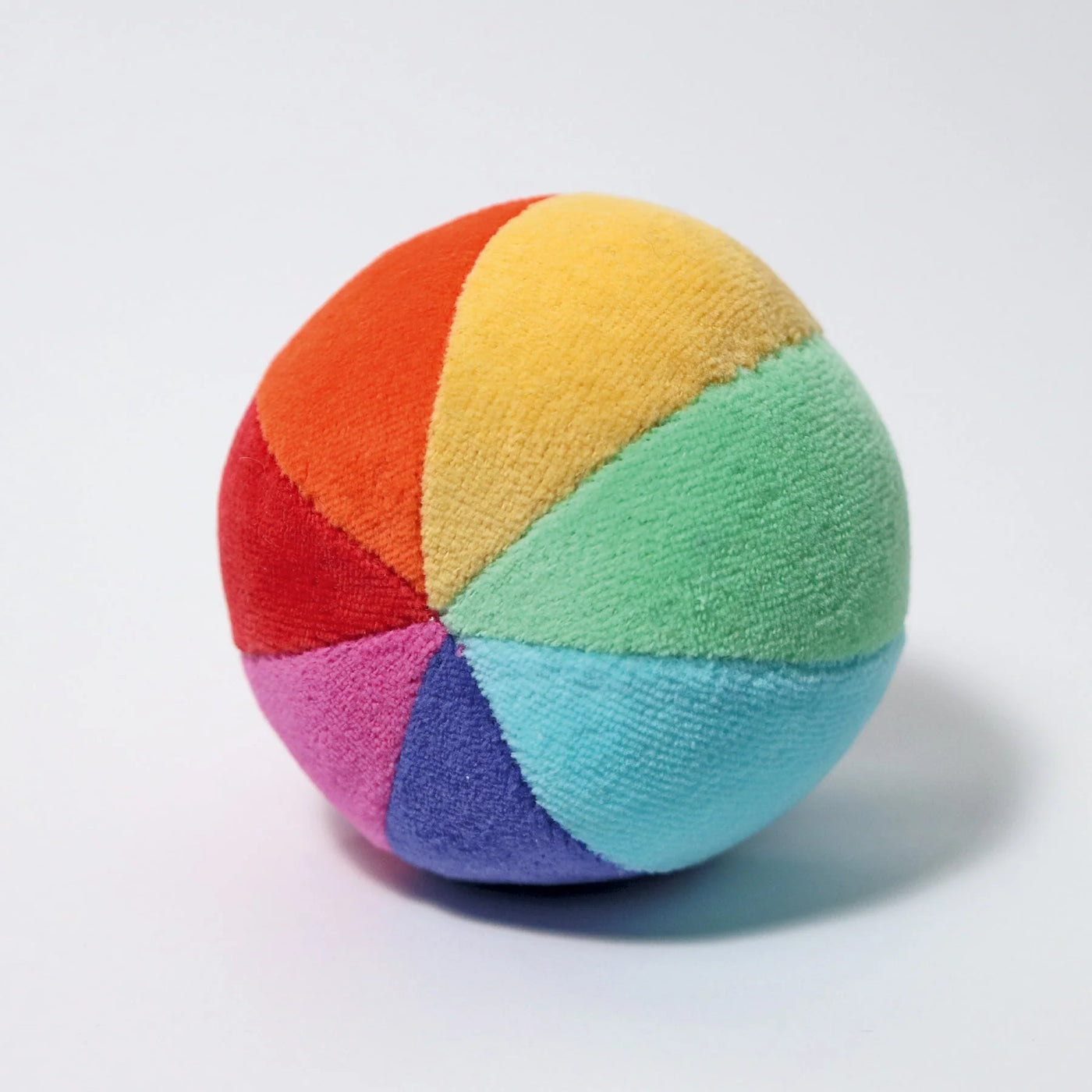 Grimms Rainbow Ball – soft rainbow-colored baby ball with bell, made from Oeko-Tex certified fabric