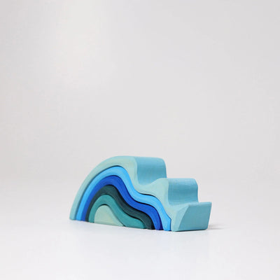 Grimms Small Water Waves – 6-piece wooden stacking toy in blue tones, handcrafted from linden wood for imaginative play
