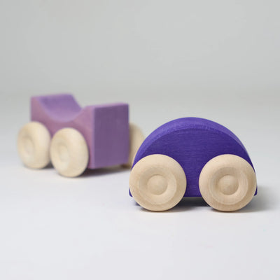 Grimms Stacking Car Blue – handcrafted wooden toy car made from linden and maple wood, combines stacking and rolling play