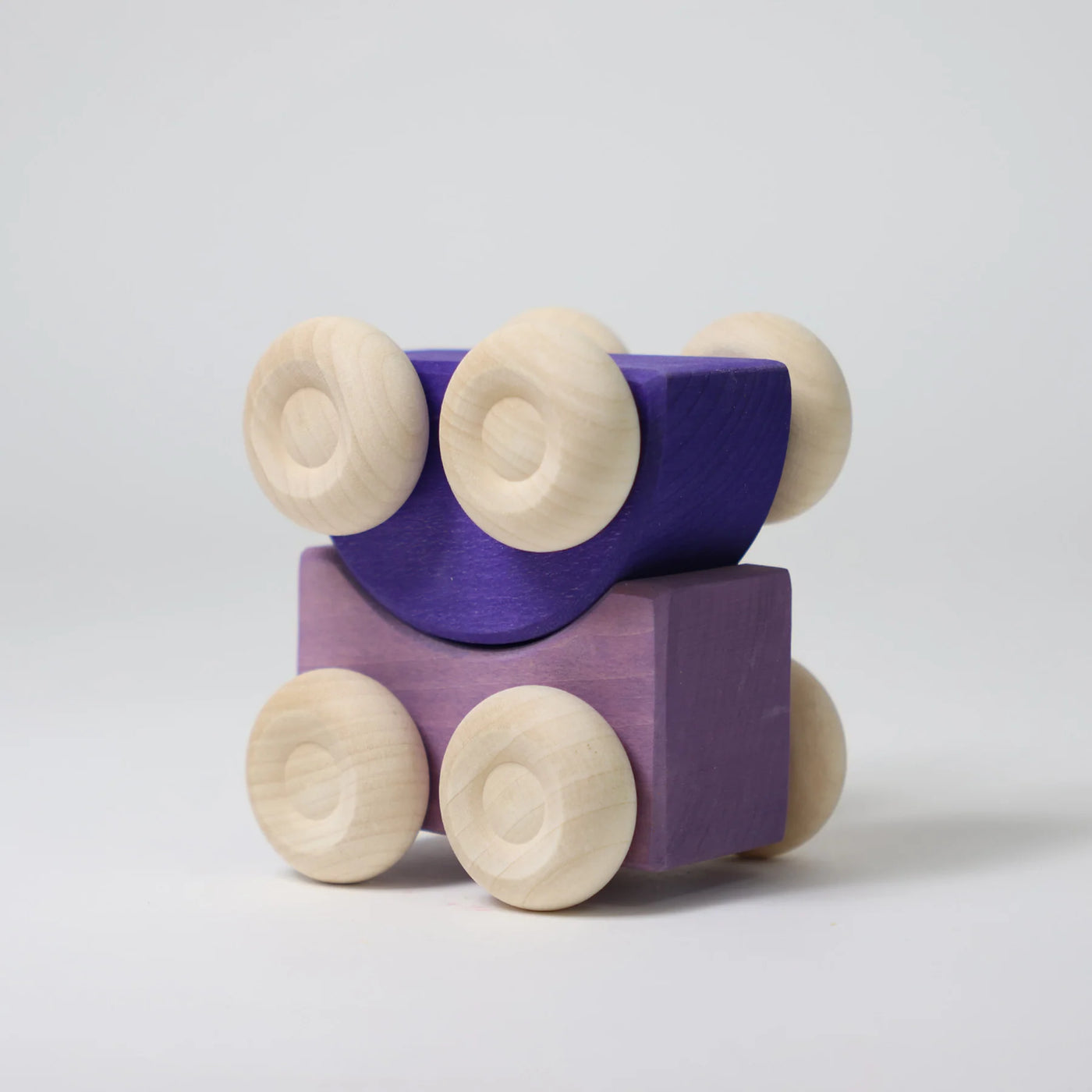 Grimms Stacking Car Blue – handcrafted wooden toy car made from linden and maple wood, combines stacking and rolling play