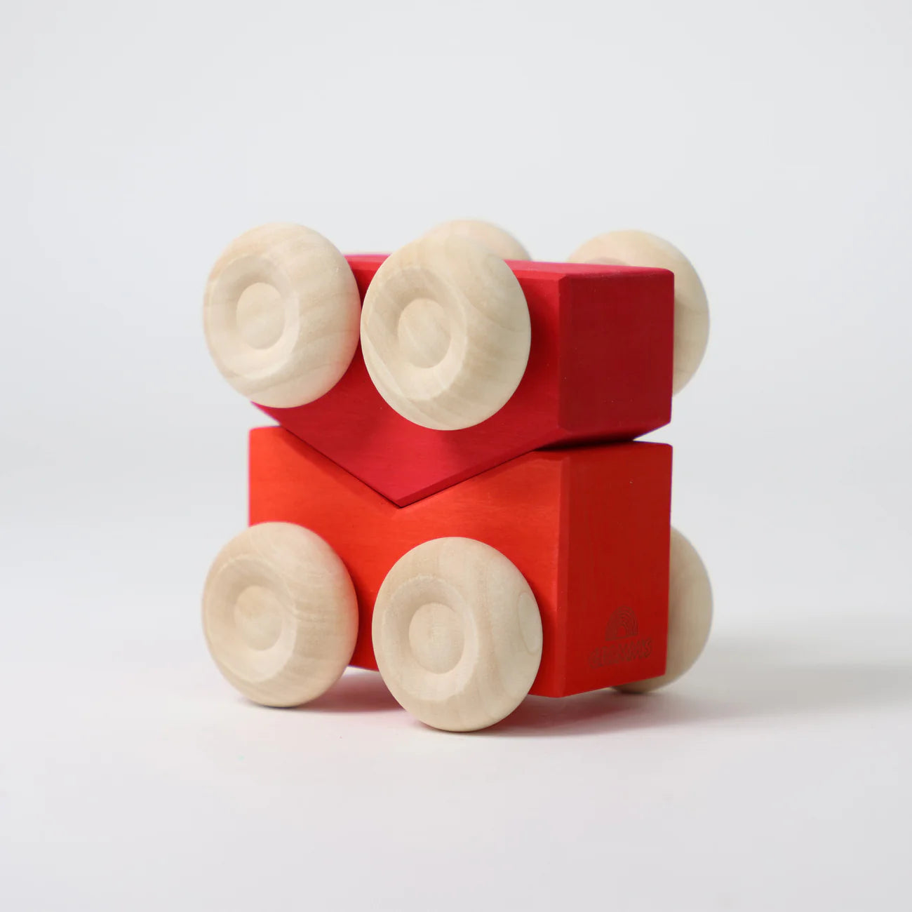 Grimms Stacking Car red – handcrafted wooden toy car made from linden and maple wood, combines stacking and rolling play