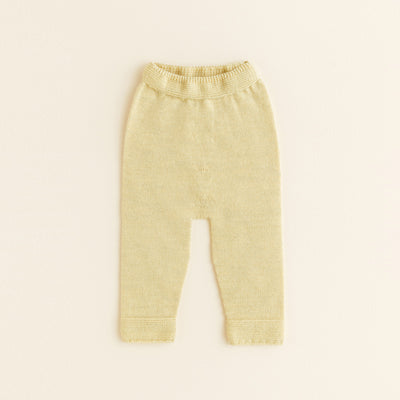 HVID seamless knitted baby pants in extra fine Italian merino wool with a soft elastic waistband and diaper-friendly crotch design in light yellow