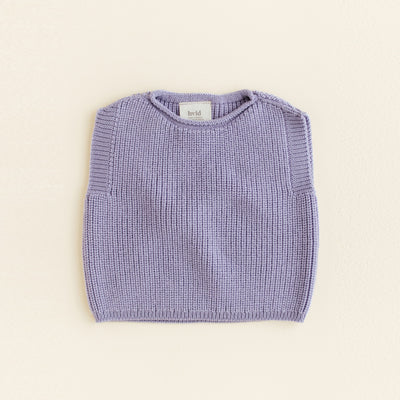 HVID seamless knitted baby vest in extra fine Italian merino wool with a unique stretch collar design for easy dressing in lilac