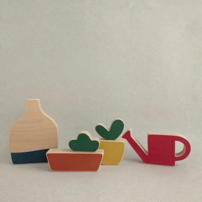 "In the Terrace" Pretend Play Set by Wandering Workshop, part of the "Oh, the Little Joys!" collection. Handcrafted wooden toy with eco-friendly materials, inspired by Blanca Gómez's colorful illustrations. Perfect for imaginative play and storytelling.