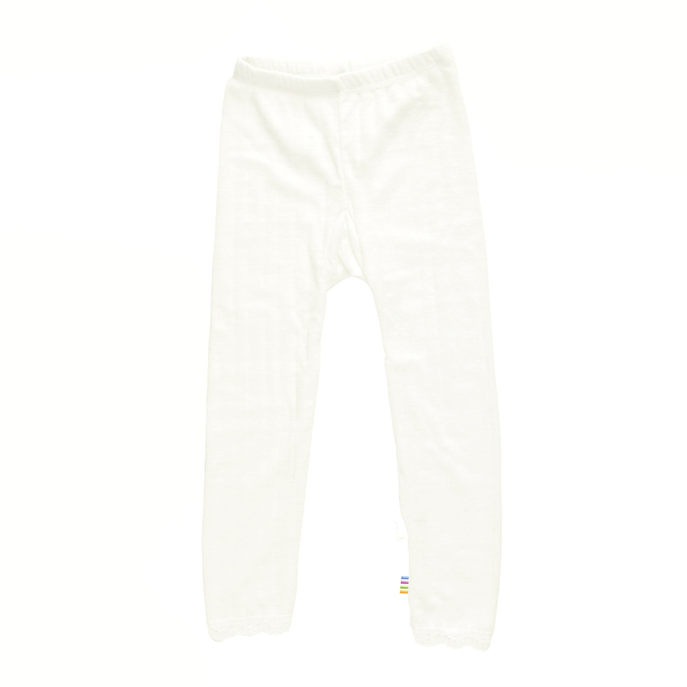 Soft off-white baby legging made from wool and silk blend with pointelle knit and lace trim – Joha Scandinavian babywear