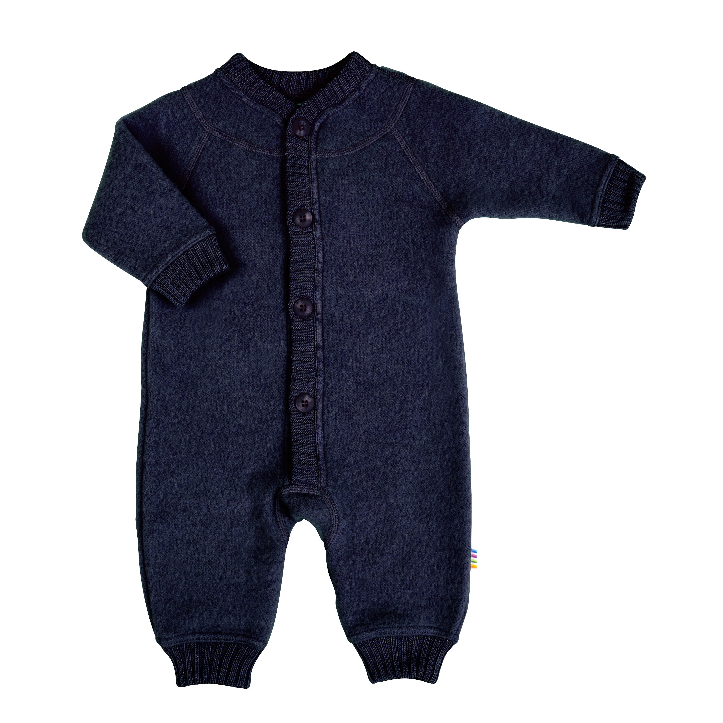 Joha wool fleece overall in dark blue, made from 100% organic merino wool for babies sku 37971