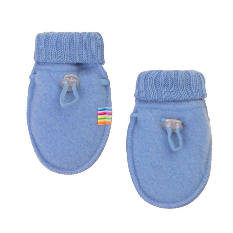 Joha wool mittens in blue – soft and warm baby mittens made from 100% wool, keeping little hands cozy and naturally temperature-balanced