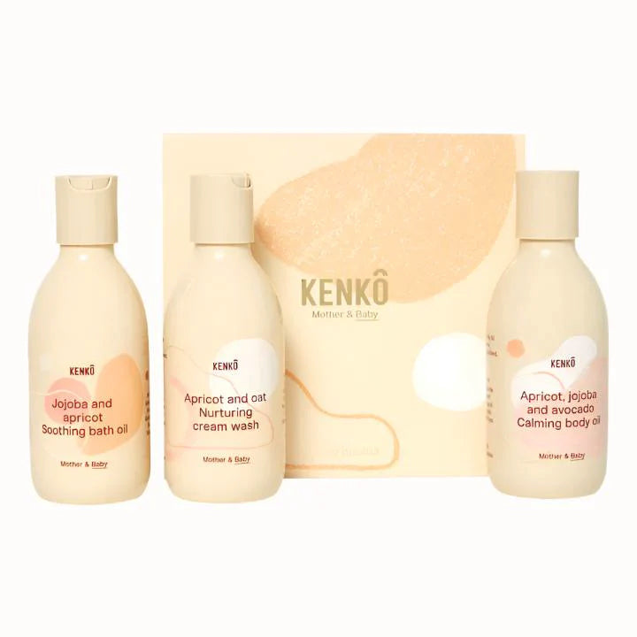 Luxurious Kenko Baby Bubble gift set with baby oil, cream wash, and bath oil, designed for gentle care from pregnancy to the first year