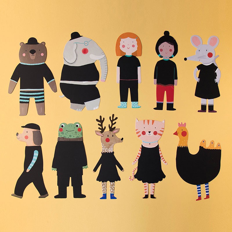 Tickle Me Animal Costume Design Set for kids aged 4 and up, includes 10 animal cards and 1 pencil, perfect for creating colorful costumes, encouraging creativity, and developing fine motor skills.