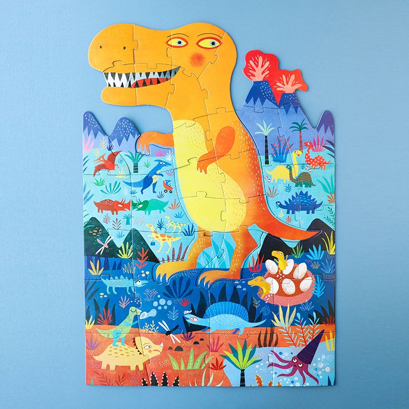 My T-Rex Puzzle by Londji, a 36-piece dinosaur-themed puzzle for kids aged 3 to 6, featuring a T-Rex and other prehistoric creatures, made with high-quality materials.