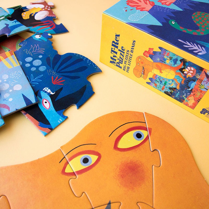 My T-Rex Puzzle by Londji, a 36-piece dinosaur-themed puzzle for kids aged 3 to 6, featuring a T-Rex and other prehistoric creatures, made with high-quality materials.
