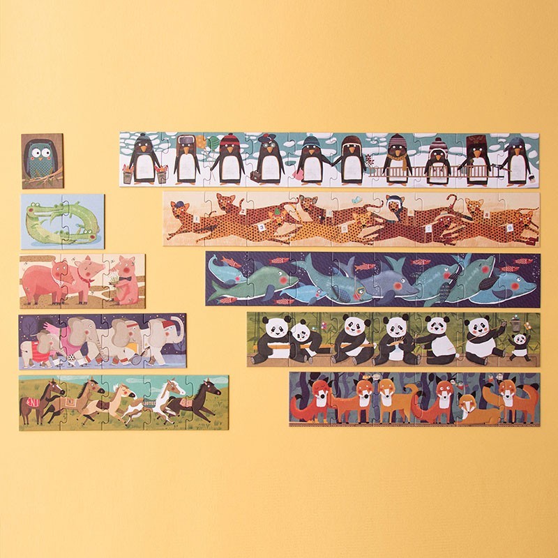 Londji 10 Penguins Puzzle progressive counting puzzle set with 10 animal puzzles from 2 to 10 pieces, eco-friendly and made in Barcelona, illustrated by Txell Darné.