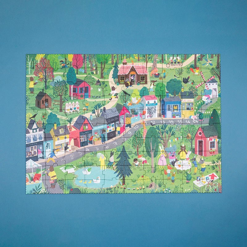 Londji The Mysterious Case of the Birthday 100-piece detective puzzle with 15 deduction cards, eco-friendly and made in Barcelona, illustrated by Maria del Mar Ferrero Barrio.