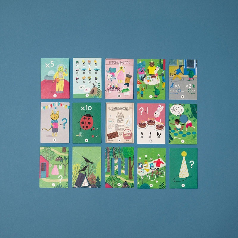 Londji The Mysterious Case of the Birthday 100-piece detective puzzle with 15 deduction cards, eco-friendly and made in Barcelona, illustrated by Maria del Mar Ferrero Barrio.