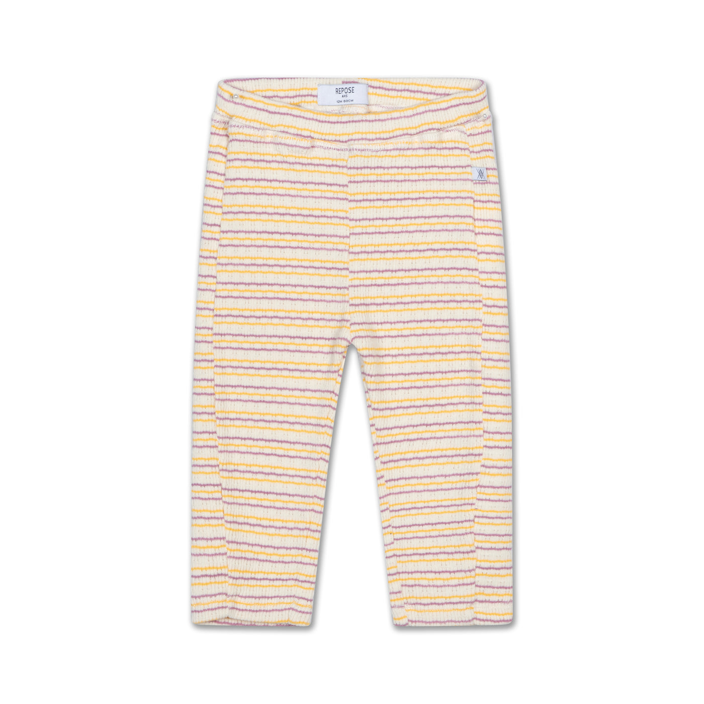 Yarn-dyed striped ribbed leggings in organic cotton with a snug fit and elastic waistband, perfect for layering or wearing alone