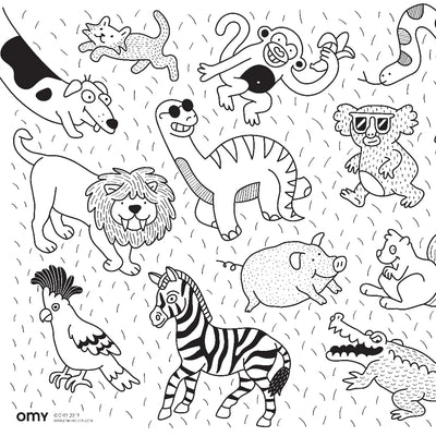 OMY Animals Coloring Pocket with animal-themed graphics and 6 mini colored pencils for kids aged 3-7