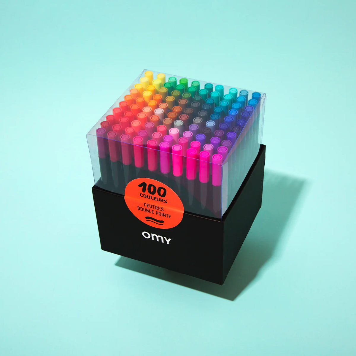 OMY jumbo box of 100 dual tip markers in vivid colors, luxury coloring set for kids and creatives
