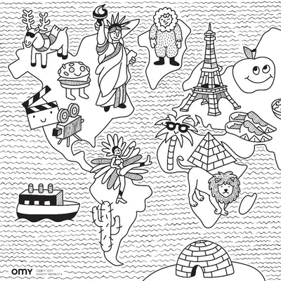 OMY Atlas Coloring Pocket with animal-themed graphics and 6 mini colored pencils for kids aged 3-7.