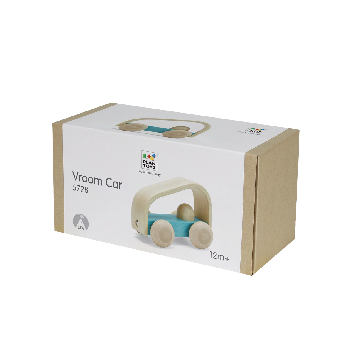 PlanToys My First Light Blue Car, a light blue wooden toy car made from solid rubberwood for toddlers.
