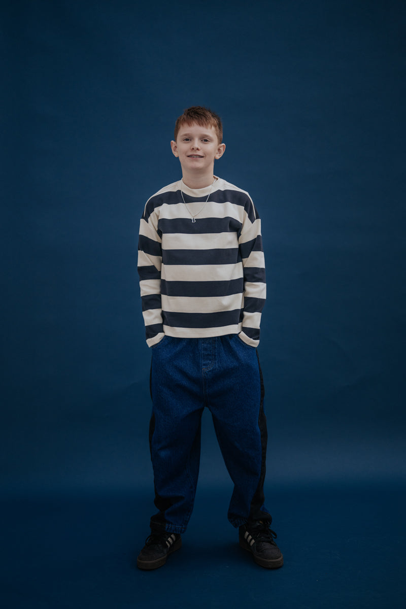 oversized boxy sweater - graphite night block stripe