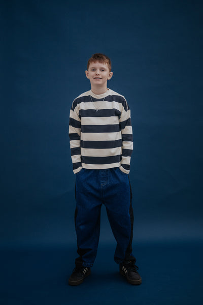 oversized boxy sweater - graphite night block stripe