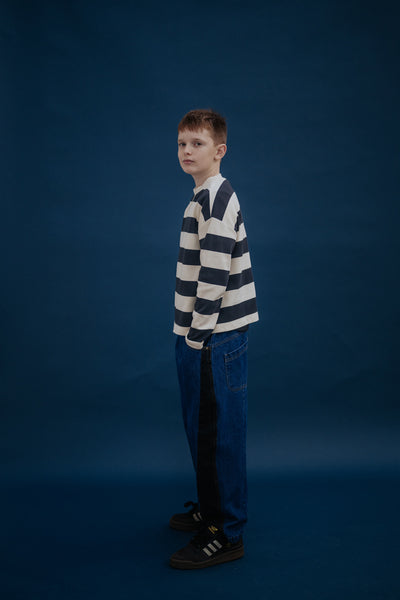 oversized boxy sweater - graphite night block stripe
