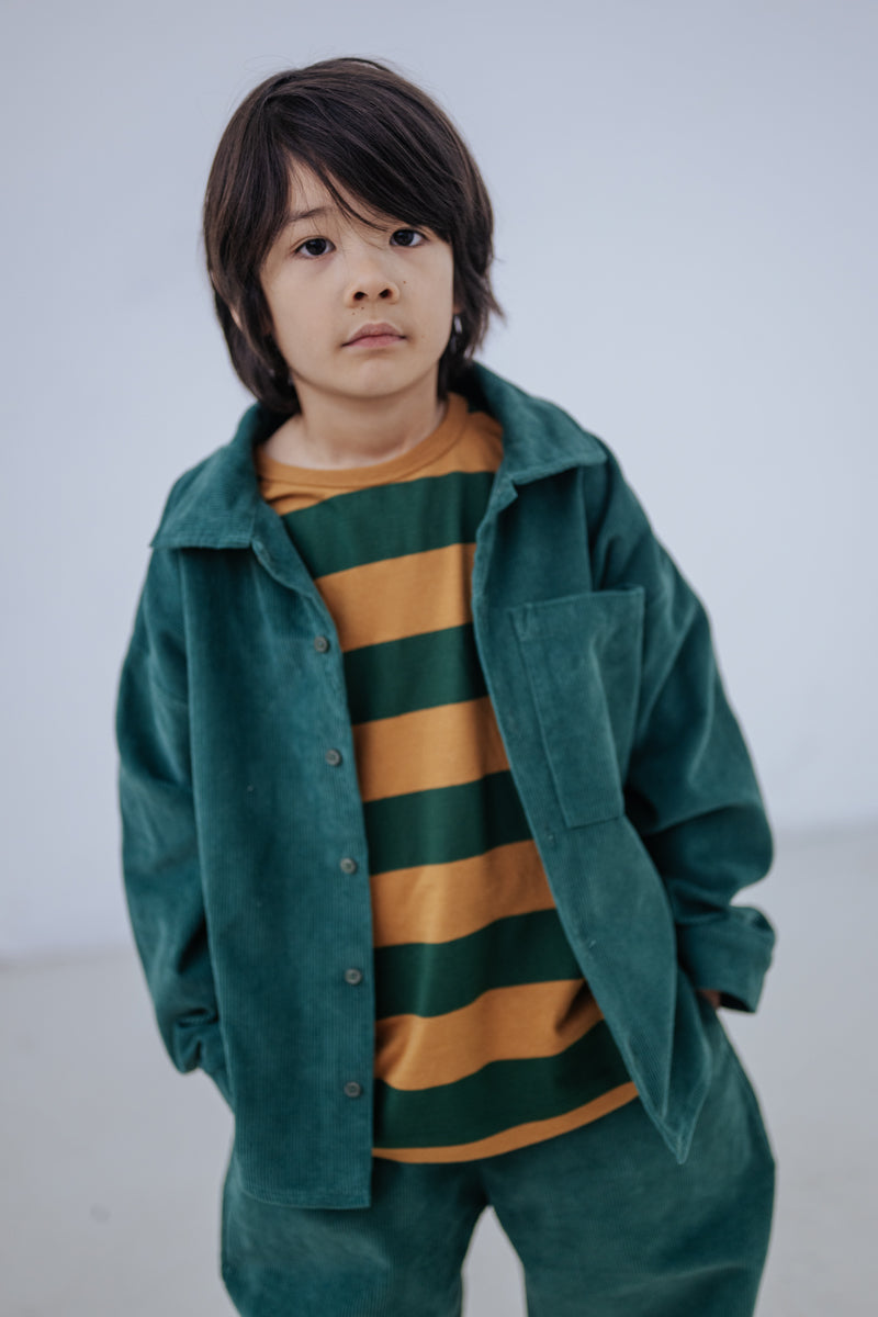 wide cut long sleeve - gold country green block stripe