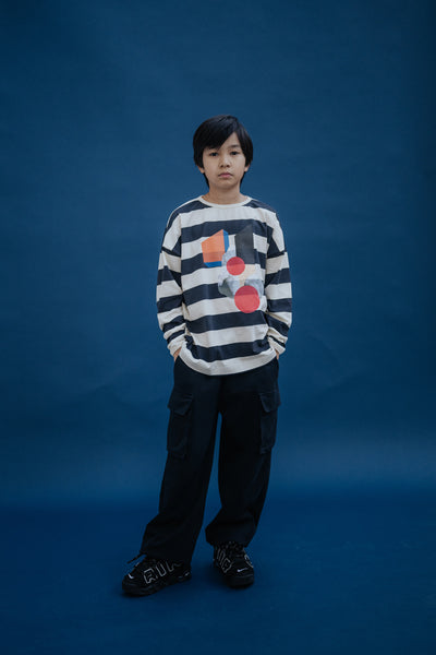 wide cut long sleeve - graphite night block stripe