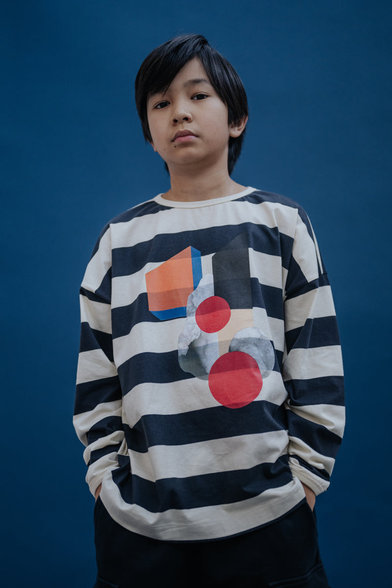 wide cut long sleeve - graphite night block stripe