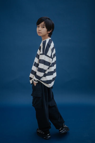 wide cut long sleeve - graphite night block stripe