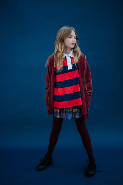 polo sweatshirt - navy red block stripe